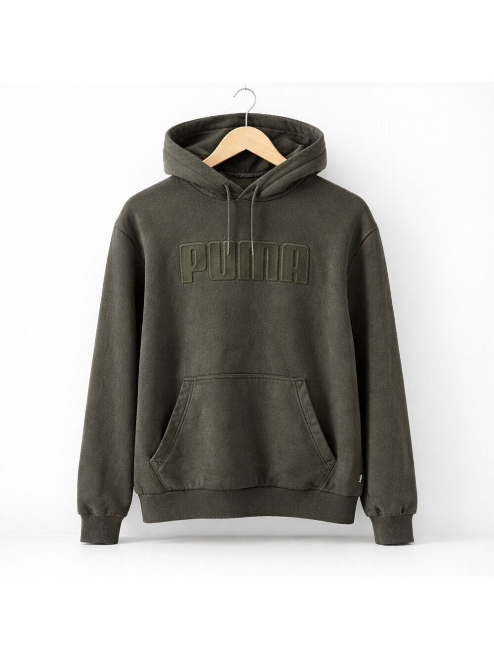 PUMA Olive Green Logo Hoodie | Men’s Large Pullover Sweatshirt